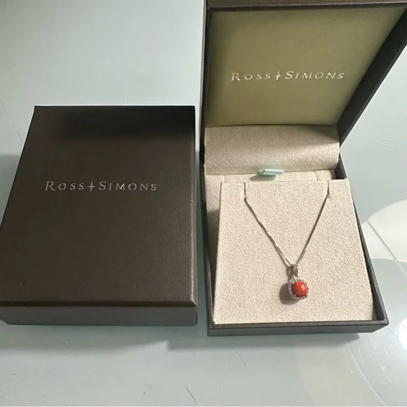 NWOT Ross-Simons Coral Pendant with .20 ct. t.w. White Topaz in Sterling Silver - Picture 7 of 8